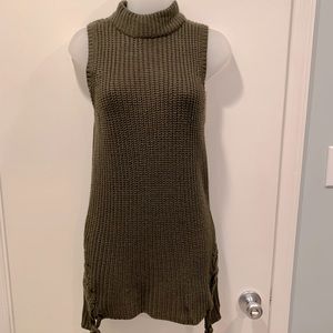 Pink Rose Olive Green Sweater Dress, Small